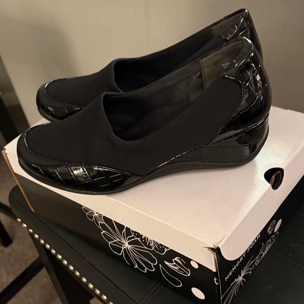 East 5th Black Patent Slip-On Wedge Loafers